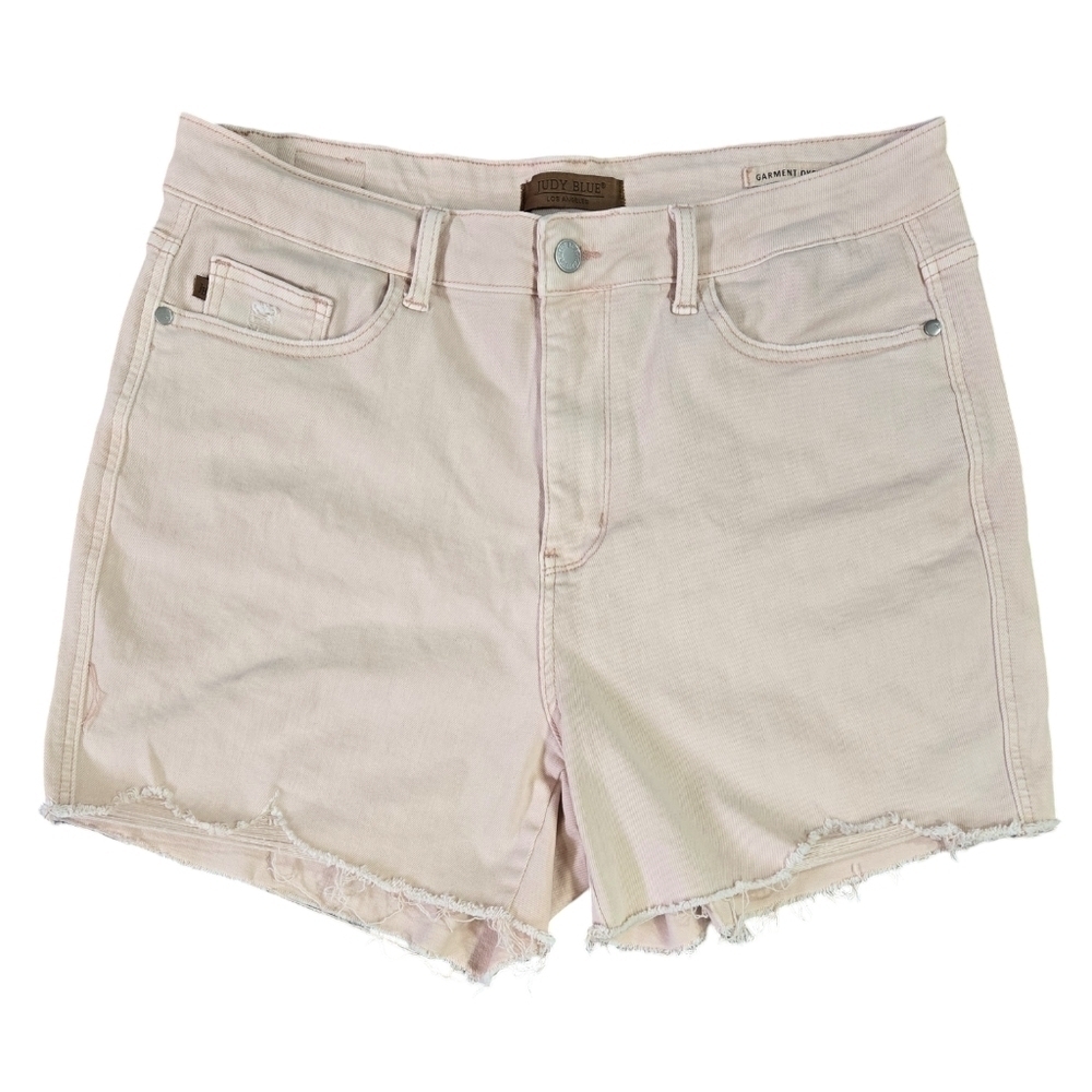 Judy Blue April Blush Pale Pink Raw Hem Denim Shorts Garment Dyed JB150149 C